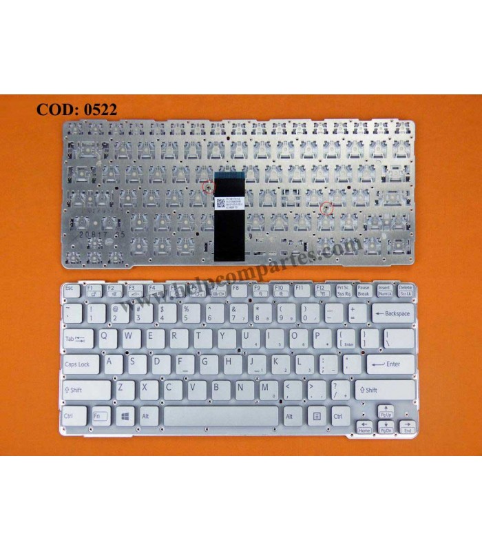TECLADO SONY VAIO SVE14A SVE14AE12M SVE14A2X1EB SVE-14 SVE-14A SERIES SIN MARCO 149117311US SILVER WIN8 US OEM