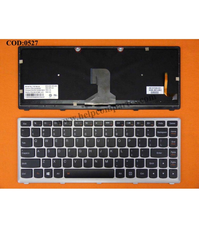 TECLADO LENOVO P400 Z400 Z400A Z400N Z400T Z410 SERIES MARCO SILVER BACKLIT 25205849 BK US ORIG.