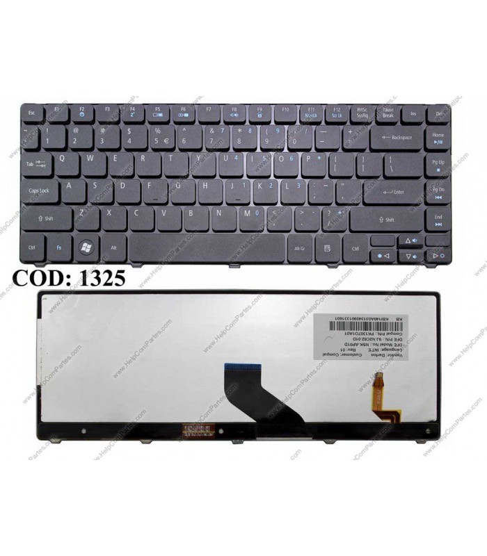 TECLADO ACER ASP 3410 3410G 3410T 3810 3810T EMACHINE D640 D440 D728 D732 SERIES SIN MARCO +BACKLIT 9J.N2C82.01D BK US