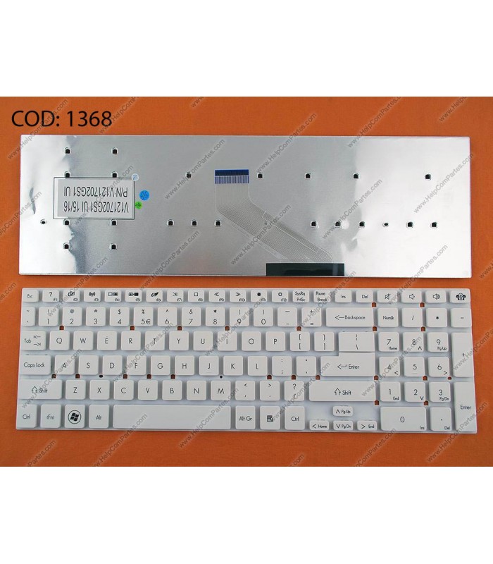 TECLADO GATEWAY NV55 NV55S NV57 NV75 NV75S /PACKARD BELL LS44SB LV11HC SERIES SIN MARCO V121702GS1 WHITE US OEM.
