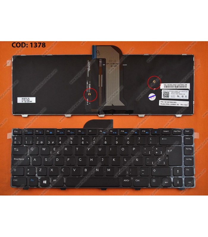 TECLADO DELL INSP. 14 3421 14R 14V 2308 2408 2518 5523 5421 SERIES GLOSSY +BACKLIT 0FD9NR BK SP ORIG.