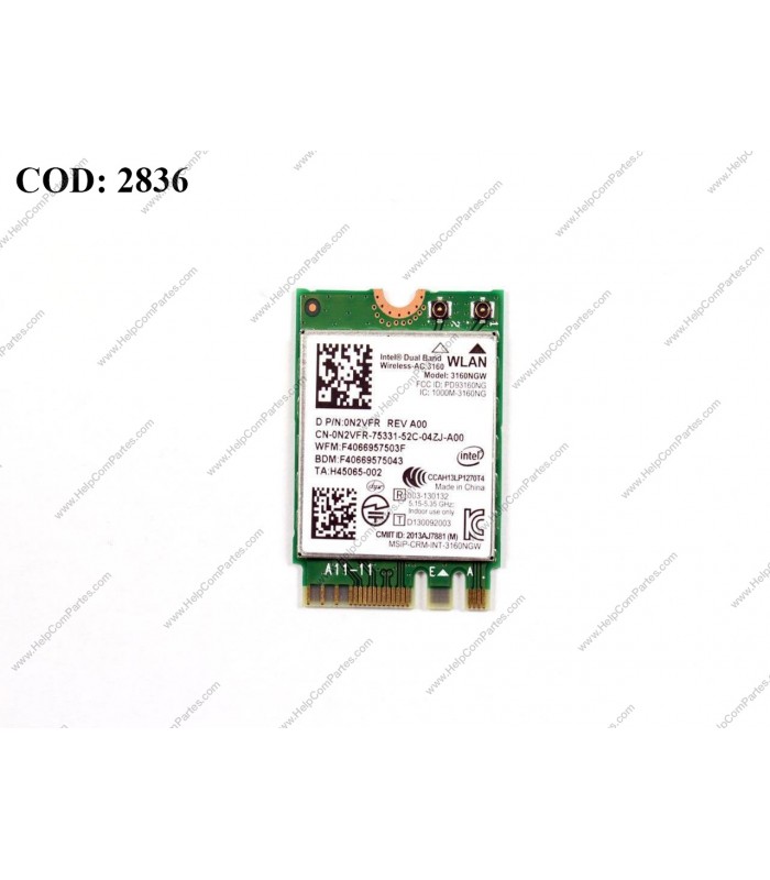 WI-FI M.2 NGFF 2230 INTEL DUAL BAND AC 3160 3160NGW/ 802.11 ac/a/b/g/n/ BT4. P/N 0N2VFR ORIG.