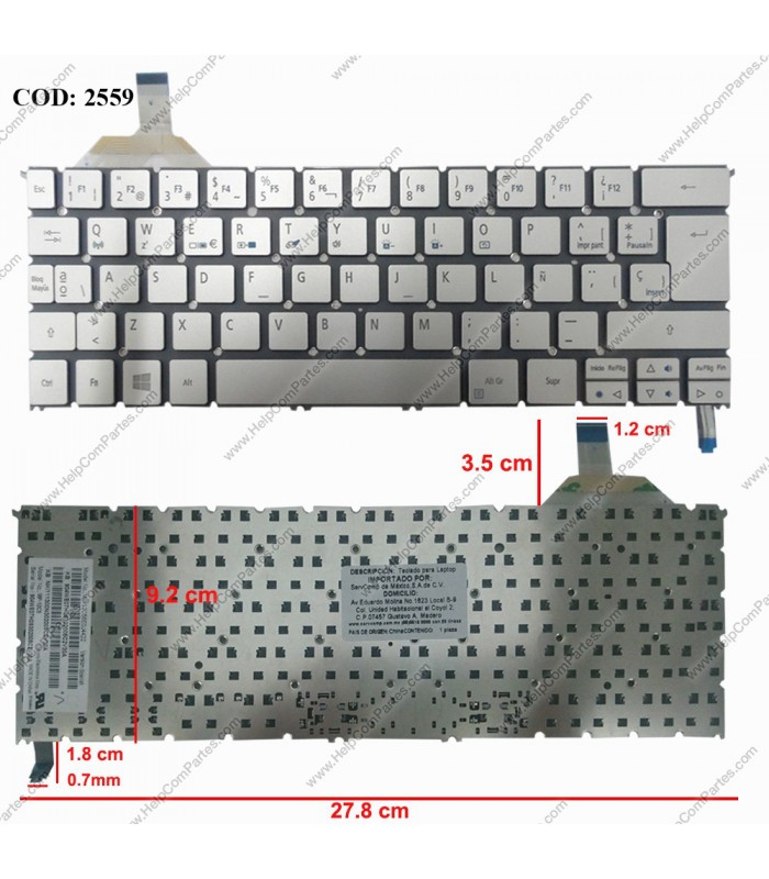 TECLADO ACER ASPIRE S7-191 S7-192 S7-391 S7-392 S7-951 SERIES SIN MARCO SILVER SP OEM