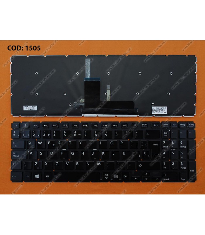 TECLADO TOSHIBA C55-C L50-B L50-C L50D-B L50T-B L55-B S50-B S50D-B P55w SERIES SIN MARCO GLOSSY+BACKLIT WIN8 BK SP ORIG