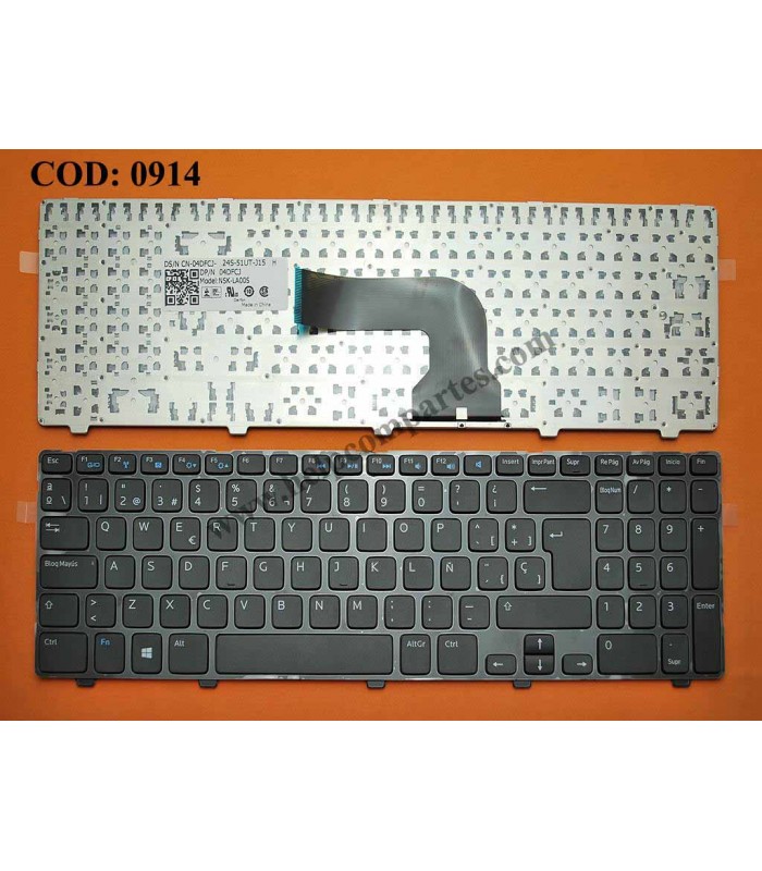 TECLADO DELL 15-3521 15-3531 15-3537 15R-5521 SERIES MARCO 0G4NGX BK SP ORIG.