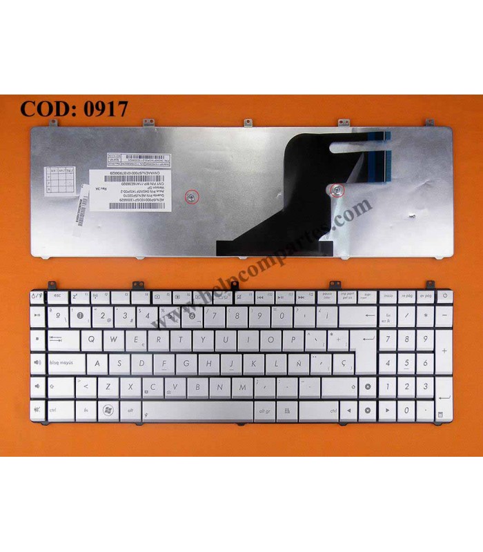 TECLADO ASUS N55 N55S N55SL N55SF N55X N75 N75E N75SL N75SF SERIES SIN MARCO 04GN5F1KSP00-2 SILVER SP OEM.