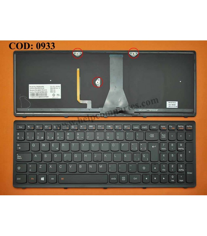 TECLADO LENOVO IDEAPAD G500C G500H G500S S500 S500C S500T Z501 Z501A Z510 SERIES BACKLIT 25214143 WIN8 BK SP ORIG.