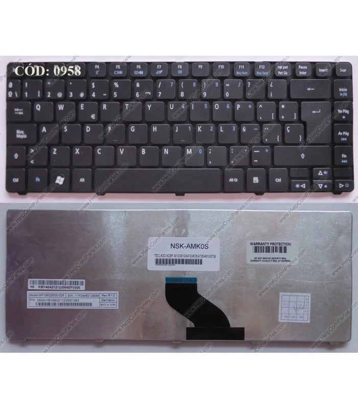 TECLADO ACER ASP 3410 3410G 3410T 3810 3810T EMACHINE D640 D440 D728 D732 SERIES SIN MARCO V104630DK3 BK SP ORIG.