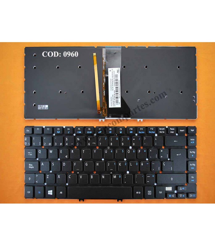 TECLADO ACER R7-571 R7-571G R7-572 R7-572G R7-572P SERIES SIN MARCO +BACKLIT PK130YO1A18 BK SP ORIG.