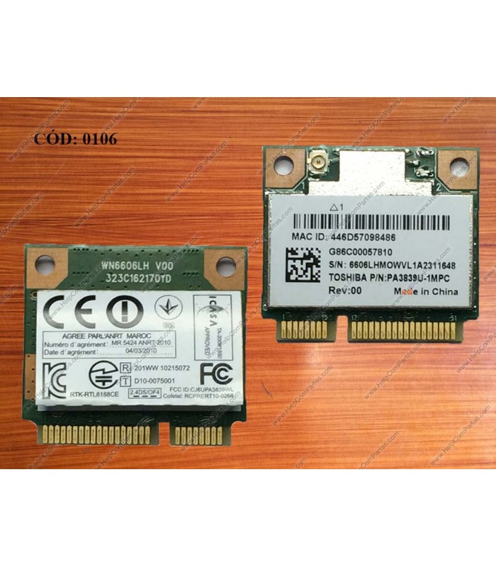 WI-FI PCI-E TOSHIBA SATELLITE RTL8188CE 802.11b/g/n A665 A665D C655D C855D L645 L655 L675 L745D PA3839U-1MPC ORIG.