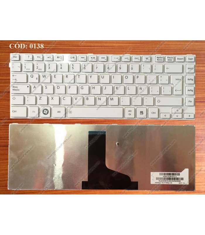 TECLADO TOSHIBA C800 C800D C805 C840 L800 L805 L830 L840 L845 SERIES MARCO AEBY3L00120 BLANCO LA ORIG.