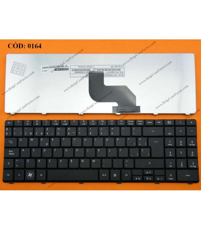 TECLADO ACER 5516 5517 5241 5332 5334 5532 5734Z E525 E527 E725 E430 G520 G625 G725 SERIES SIN MARCO 9J.N2M82.A0S BK SP ORIG.