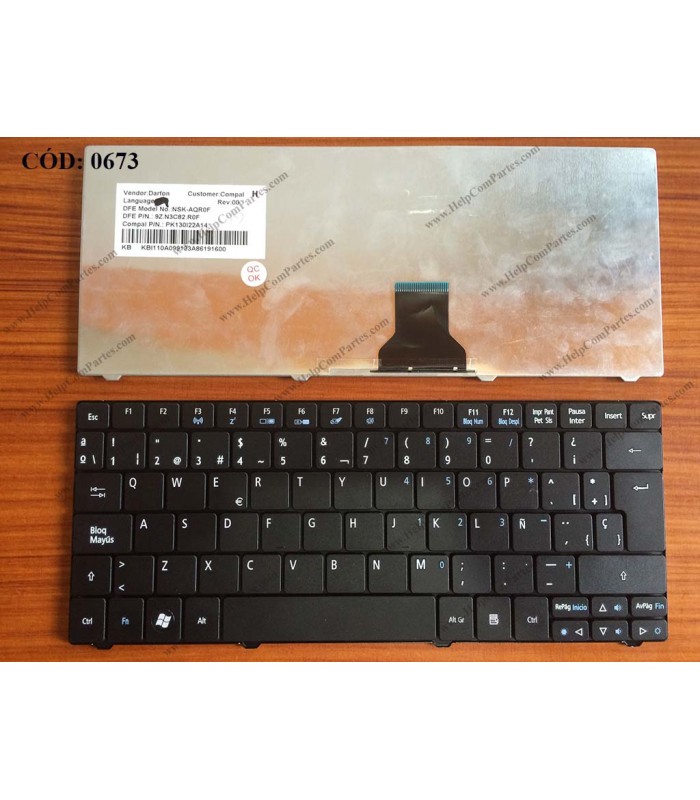 TECLADO ACER ONE 1830T 721 722 751 751H ZA3 3935 8172 1410 SERIES SIN MARCO 9Z.N3C82.K0S BK SP ORIG.