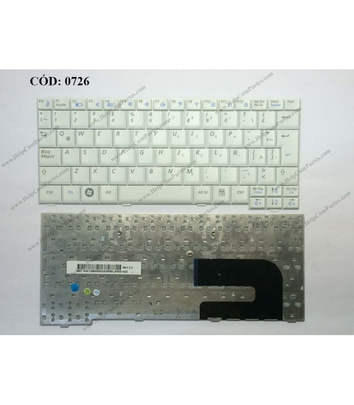 TECLADO SAMSUNG N108 N110 N127 N128 N130 NC140 NC10 ND10 NP10 SERIES SIN MARCO CNBA59024 WHITE LA ORIG.