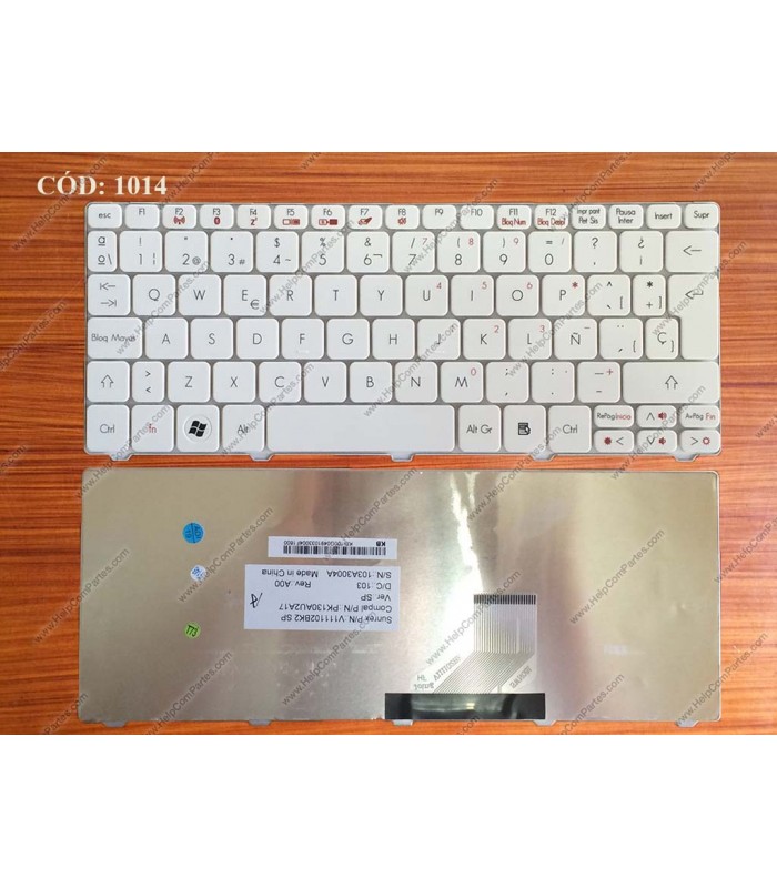 TECLADO ACER ONE D255 D256 D260 532H 521A 522S 533 LT21 SERIES SIN MARCO OLD VERSION V111102BK2 BLANCO SP