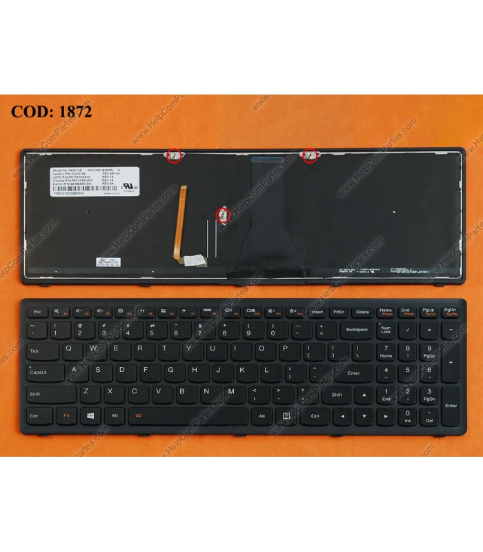 TECLADO LENOVO IDEAPAD G500C G500H G500S S500 S500C S500T Z501 Z501A Z510 SERIES BACKLIT 25214798 BK US ORIG.