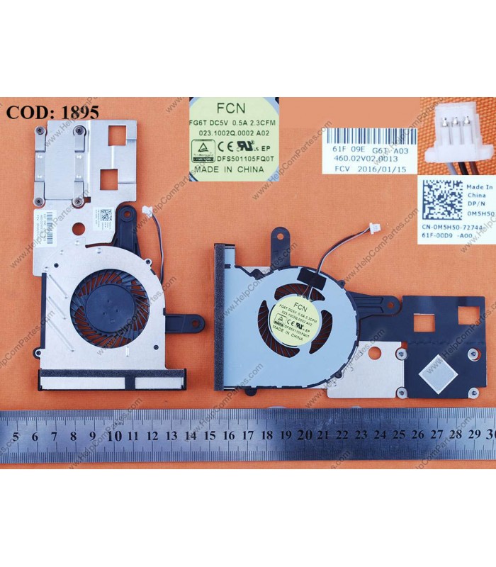 DISIPADOR DELL+VENTI. INSPIRON 14 3451 3452 15 3551 3552 SERIES 0M5H50 3PIN ORIG.
