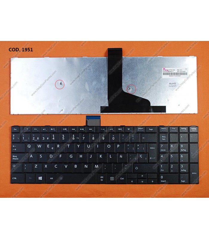 TECLADO TOSHIBA C50 C50D C70 C75 E55 L50 L55 L70 L75 S50 S55 SERIES SIN MARCO WIN8 BK SP ORIG.