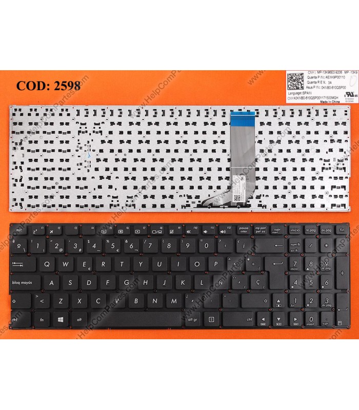 TECLADO ASUS A556 A556UA A556UF X556 X56UA R558 R558UA F556 F556UA SERIES SIN MARCO 0KNB0-610QSP00 BK SP ORIG.
