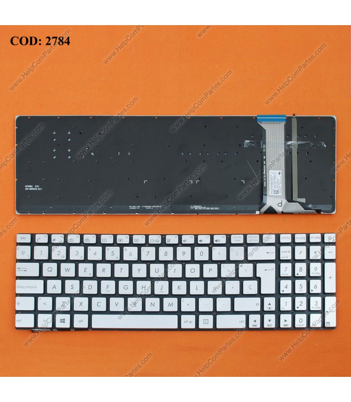 TECLADO ASUS N551 N551JB N552 N552VM G551 G551J G58 G58JB SERIES SIN MARCO+BACKLIT 0KNB0-662BSP00 SILVER  WIN8 SP ORIG.