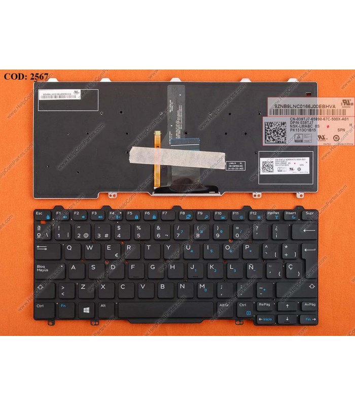TECLADO DELL LATITUDE 13 7000 E7250 E5450 E7250 E7450 E5250 7350 SERIES SIN MARCO +BACKLIT 039TJ7 BK SP OEM.