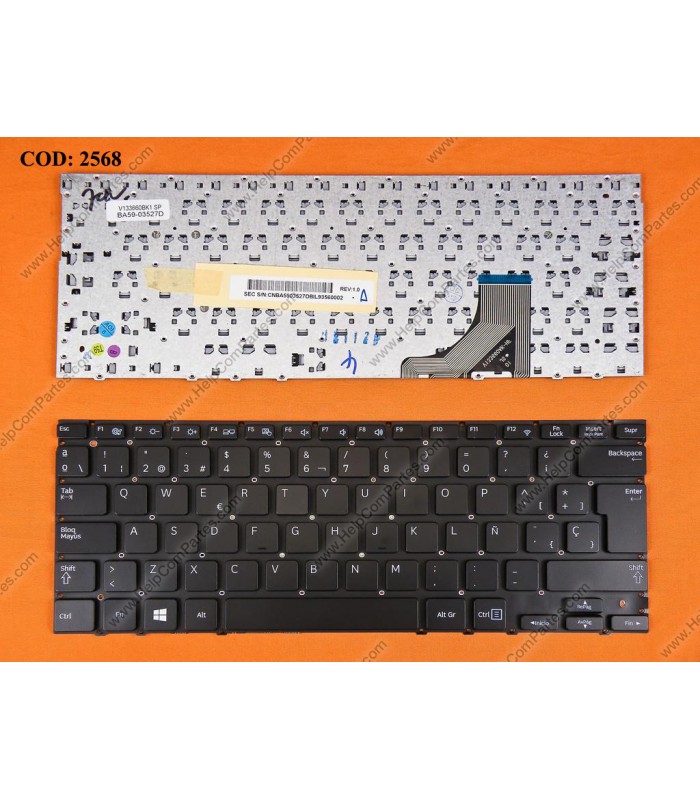 TECLADO SAMSUNG NP530 NP530U3B 530U3B NP530U3C 535U3C NP530U3C-A01E NP530U3X SERIES SIN MARCO BA59-03527 BK SP ORIG.