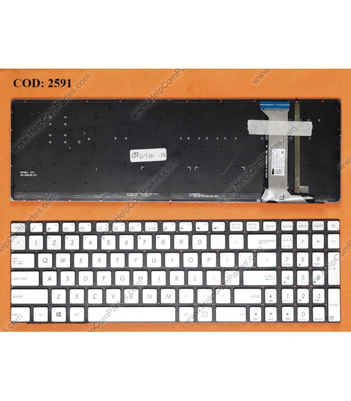 TECLADO ASUS N551 N551JB N552 N552VM G551 G551J G58 G58JB  SERIES SIN MARCO+BACKLIT 0KNB0-6630US00 SILVER WIN8 US ORIG.