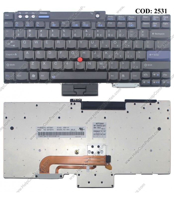 TECLADO IBM THINKPAD T60 T61 R60 R61 Z60T Z61T Z60M Z61M R400 R500 T400 T500 W500 W700 W700DS SERIES 42T3241 BK US ORIG.