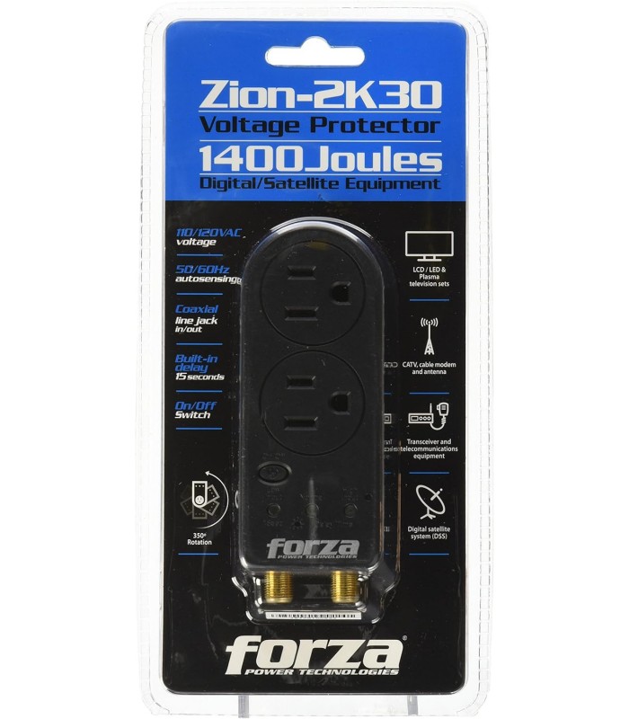 PROTECTOR FORZA FVP-0200C ZION-2K30 400J/1800W BLACK 120V 50/60Hz, 2NEMA 5-15P, 2xCOAX, 350°G