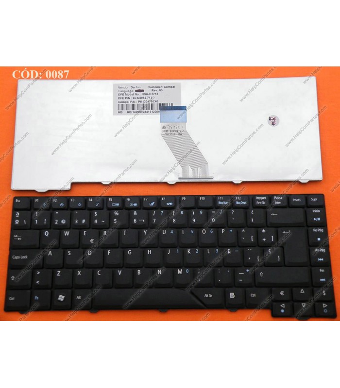 TECLADO ACER ASPIRE 4210 4220 4230 4310 4430 5930 6920 5930 SERIES SIN MARCO MP-07A26E0-6981 BK SP ORIG.