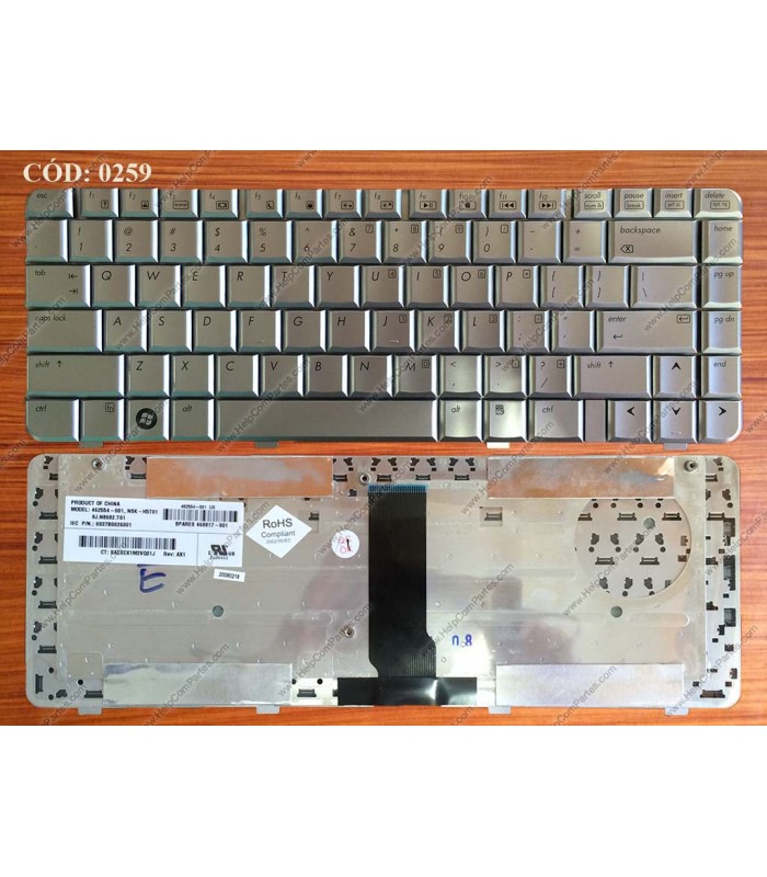 TECLADO HP PAV DV3000 DV3500 DV3700 SERIES SIN MARCO 492991-001 SILVER US ORIG.