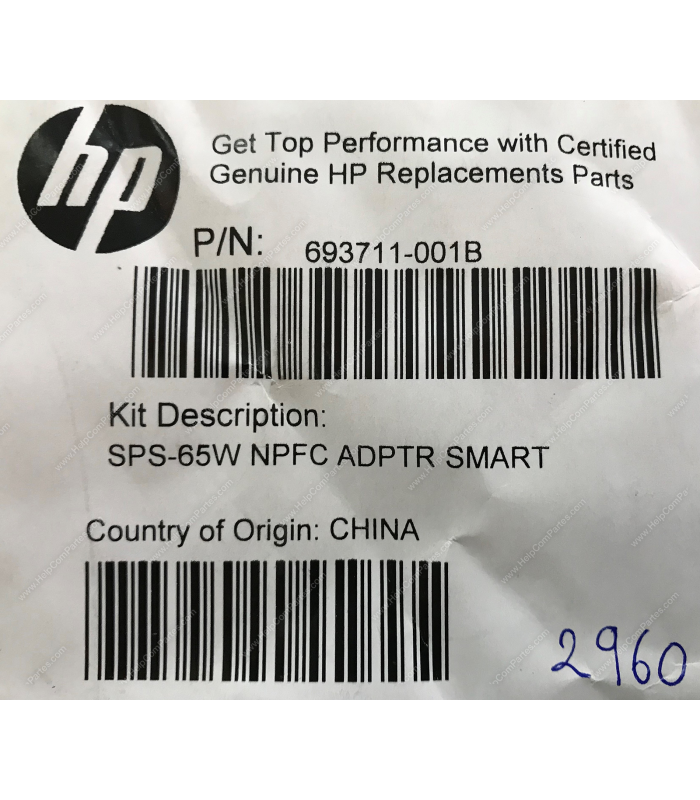 CARGADOR HP 19.5V---3.33A 65W  PIN 7.4*5.0 100~240V US 50-60Hz 3PRONG SIN CABLE DE PODER 693711-001 ORIG.