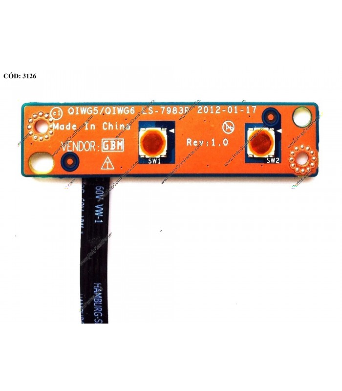 POWER BUTTON LENOVO BD W/CABLE IDEAP. P585 P580 N580 N585 G580 G585 G570 W/CABLE NBX00015B00 QIWG5/QIWG6 LS-7983P