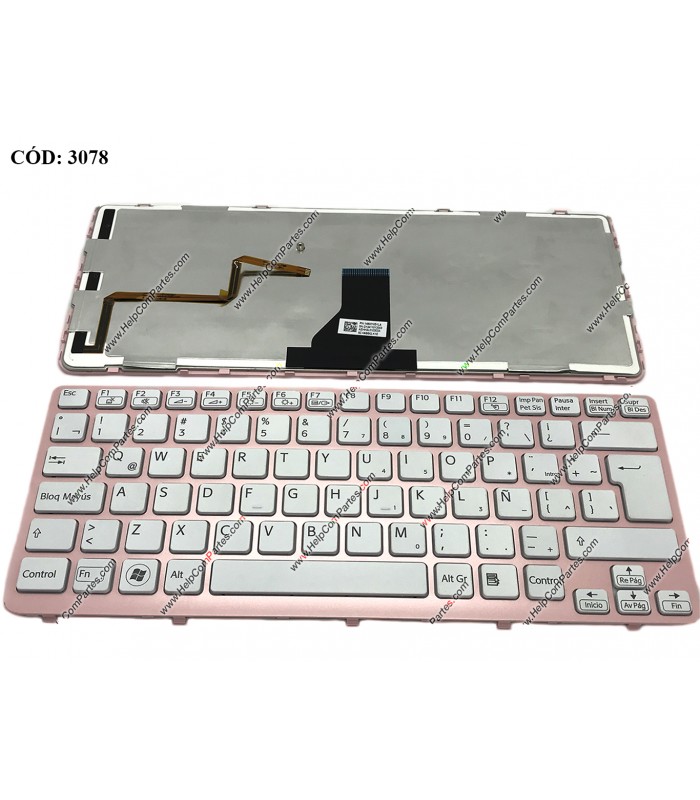 TECLADO SONY SVE14A SVE14AE12M SVE14A2X1EB SVE-14 SVE-14A  SERIES MARCO ROSADO BACKLIT S12521001247 WH LA ORIG.