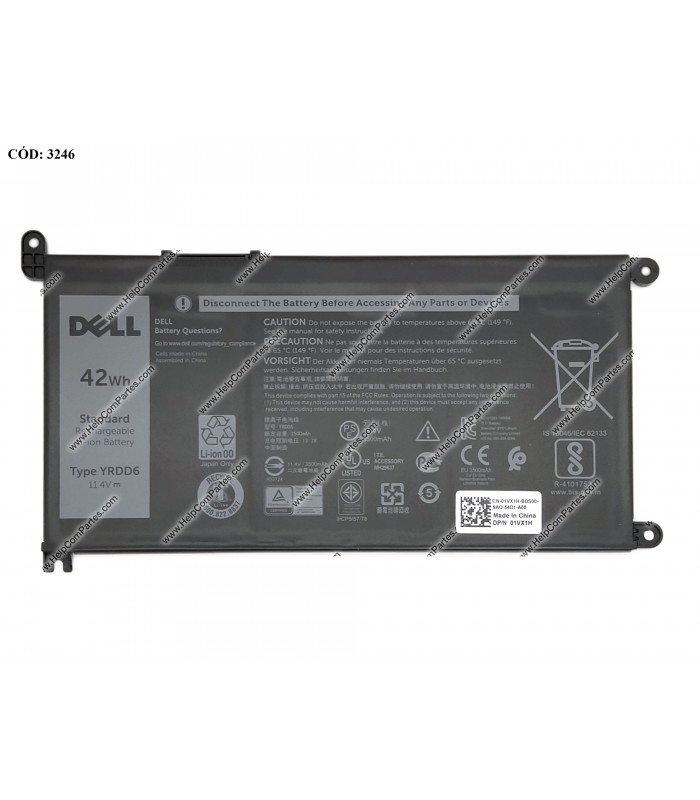 BATERIA DELL 11.4V---42Wh 3C YRDD6/INSP. 14 (5485) (5481) 2-IN-1 15 3000 3781 3581 5000 (5584) SERIES 01VX1H ORIG.