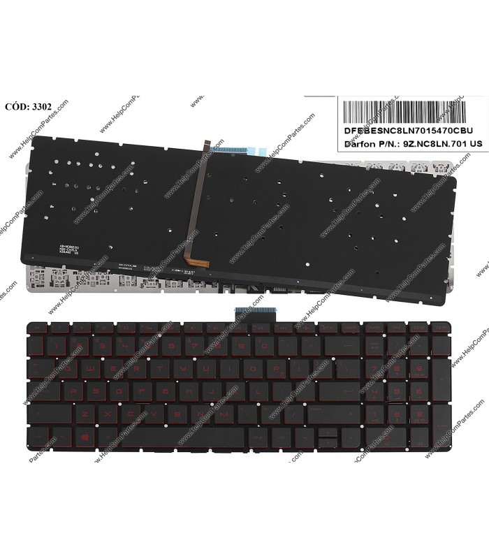 TECLADO HP 15-AB 15-AW 15-AN 15-AX 15-BC 15-AE 15T-AE 15-AX100 15-AX200 SERIES 859735-001 BACKLIT BK US ORIG.