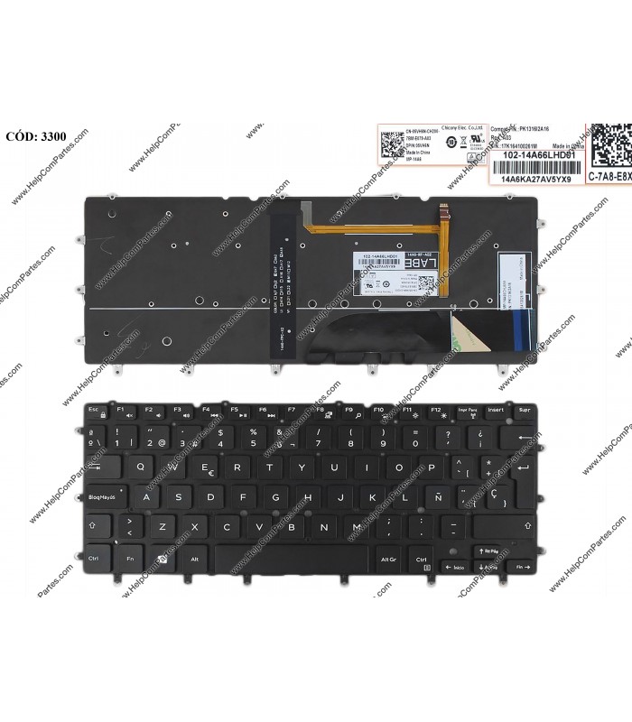 TECLADO DELL INSP. 13 7000 7347 7348 7353 7359 13 5368 5378 5578 7368 7378 XPS 9343 9350 9360 SERIES 07DT14 7DT14 BK SP OEM