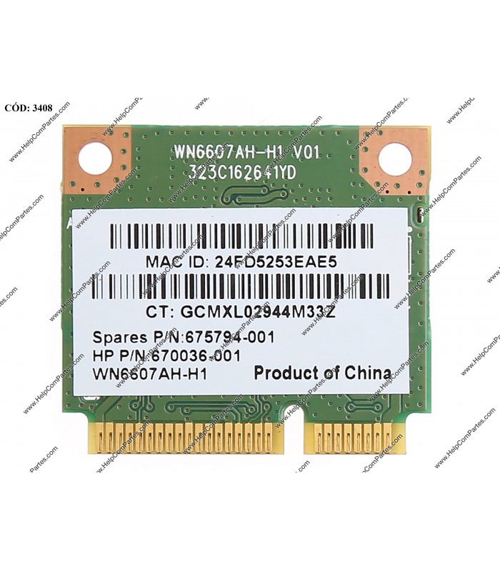 WI-FI PCI-E ATHEROS AR5B125 150Mbps 802.11 B/G/N WiFi 1 1/18" x 1" / 670036-001 ORIG.