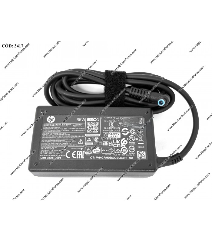 CARGADOR HP 19.5V---3.33A 65W PIN 4.5*3.0 100-240V~ US 50-60Hz 3PRONG SIN CABLE DE PODER 710412-001 ORIG.