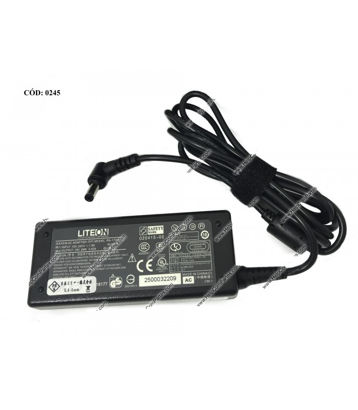 CARGADOR ACER LITEON 19V---3.42A 65W PIN 5.5*2.5 100-240V~ US 50-60Hz 2PRONG PA-1700-02 02.10251.011 OEM