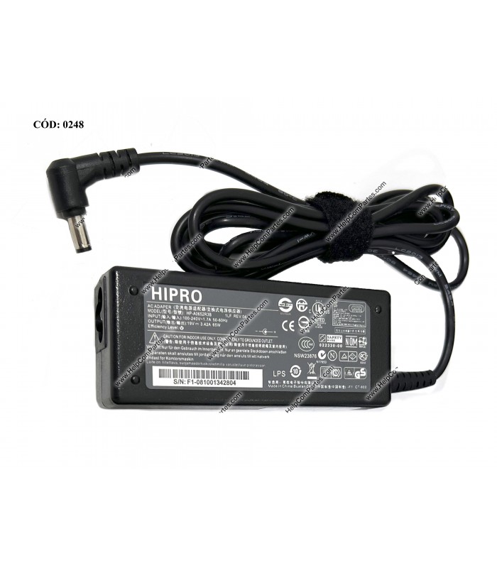 CARGADOR HIPRO 19V---3.42A 65W PIN 5.5*2.5 100-240V~ US 50-60Hz 3PRONG HP-A0652R3B OEM
