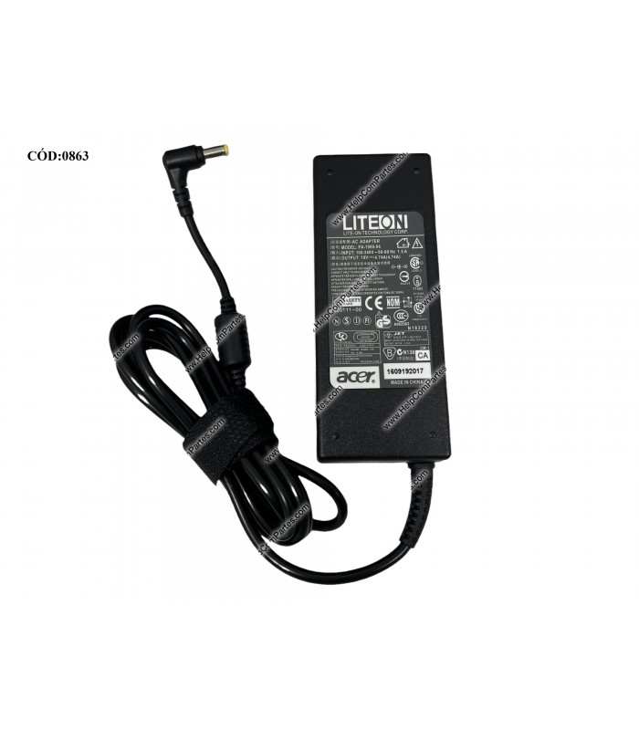 CARGADOR ACER LITEON 19V---4.74A 90W PIN 5.5*1.7 100-240V~ US 50-60Hz 3PRONG SIN CABLE DE PODER PA-1900-04 OEM