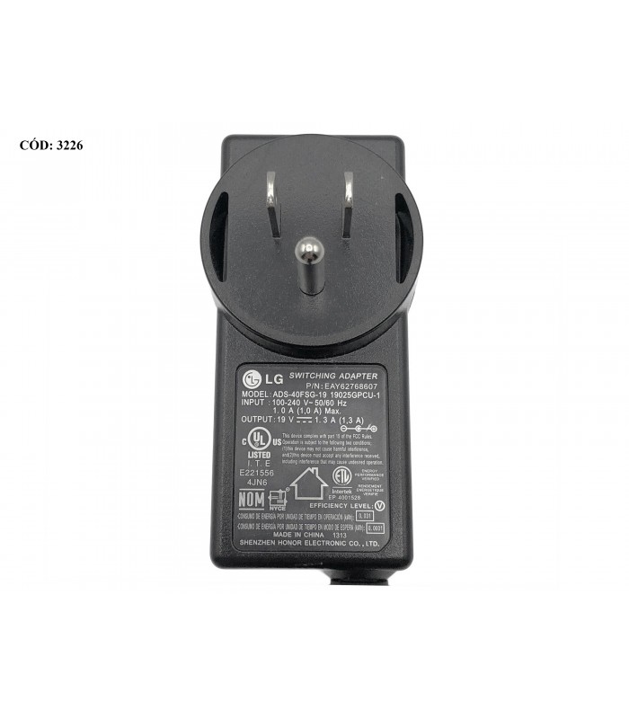 ADAPTADOR ENERGIA LG 19V---1.3A 40W 6.5mm*4.4mm 100-240V 50/60Hz/EAY62768607 