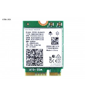 WI-FI M.2 NGFF 2230 INTEL DUAL BAND 9462NGW 802.11 ac/a/b/g/n 2X2 Wi-Fi 5 2.4/5GHz BT 5.0 01AX795 01275K ORIG.