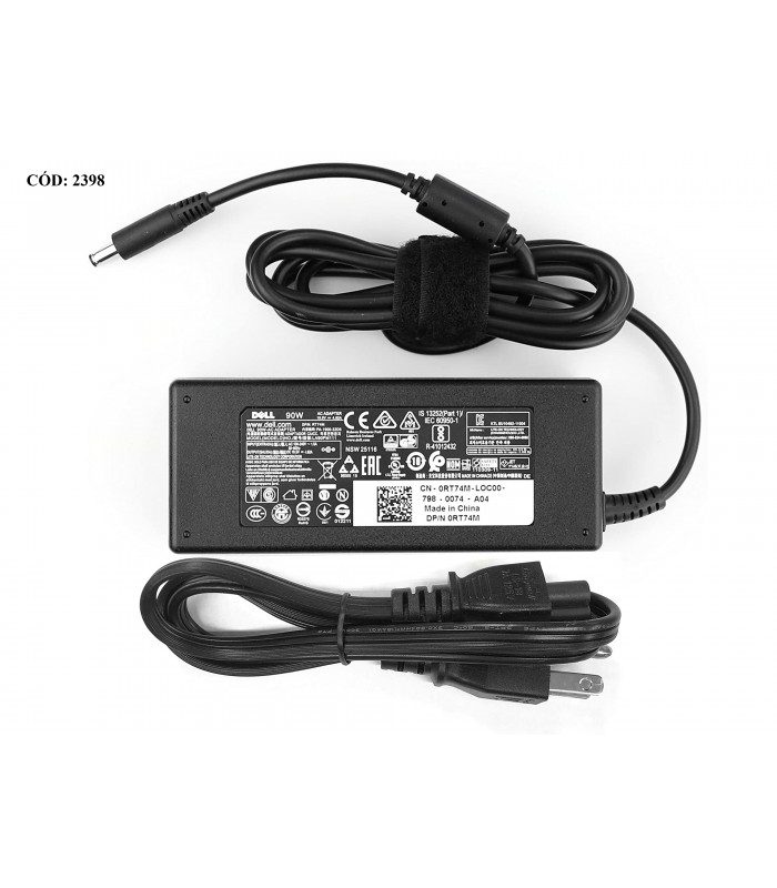 CARGADOR DELL 19.5V---4.62A 90W PIN 4.5*3.0 100-240V~ US 50-60Hz 3PRONG 0RT74M ORIG.