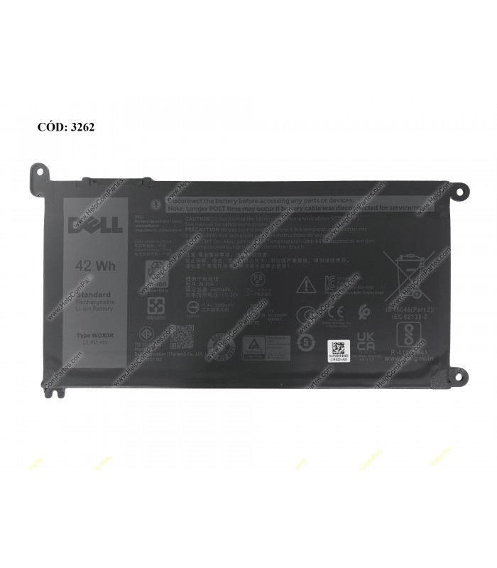 BATERIA DELL 11.4V---42WH 3C WDX0R/INSPIRON 15 7572 14 7472 13 (7375) 15 (7580) 14 (3482) 15 (5568) 15 (5575) SERIES FW8KR ORIG.