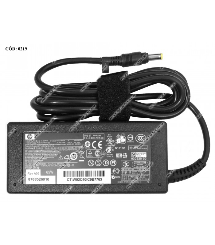 CARGADOR HP 18.5V---3.5A 65W PIN 4.8*1.7 100-240V~ US 50-60Hz 3PRONG SIN CABLE DE PODER 453199-001 OEM