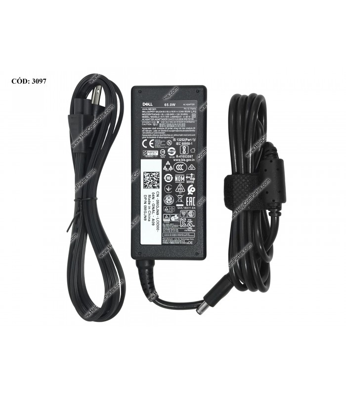 CARGADOR DELL 19.5V---3.34A 65W PIN 4.5*3.0 100-240V~ US 50-60Hz 3PRONG 0MGJN9 ORIG.