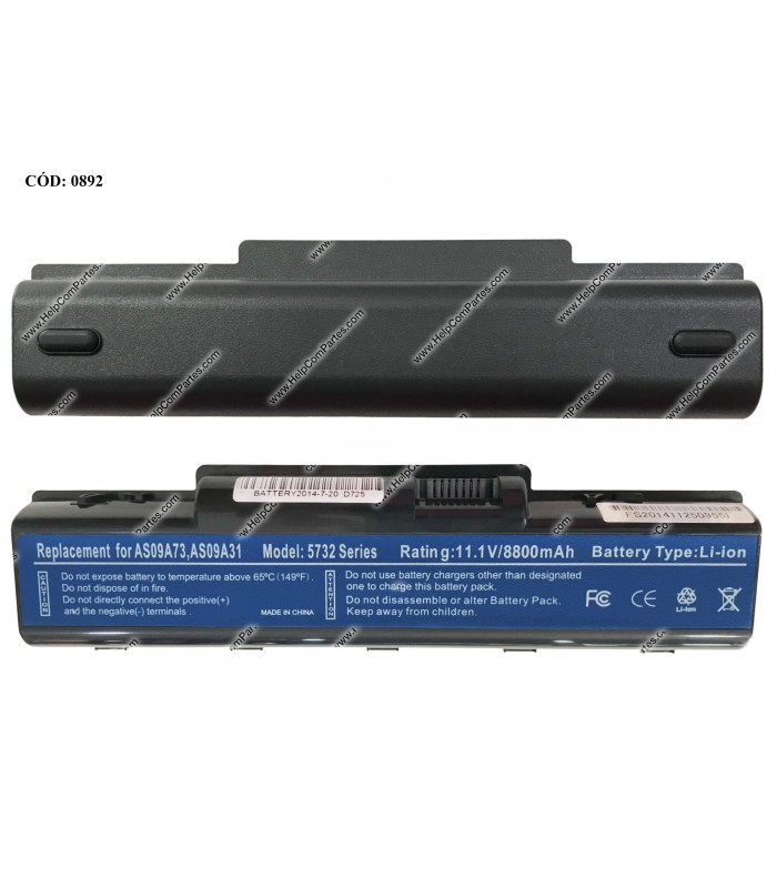 BATERIA ACER 11.1V---8800mAh 12C/ASPIRE 5516 5517 5732Z EASYNOTE TJ65 TR81 GATEWAY NV52 NV53 NV54 SERIES AS09A73 AS09A31 OEM