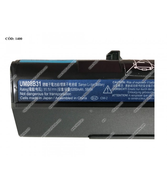 BATERIA ACER 11.1V---58WH 6C/ASPIRE ONE A110 A150 AOA110 AOA150 D150 D250 ZG5 531H SERIES UM08B31 OEM